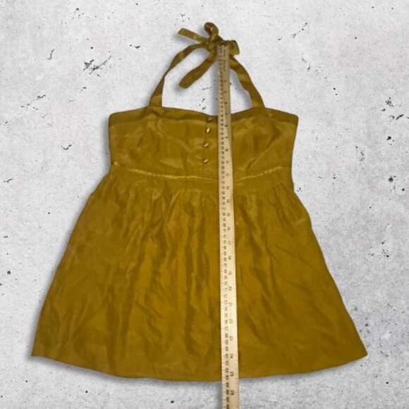 J. Crew Eliza Halter Peasant Top Button Down Front 100% Sllk Mustard Yellow W 2 - Picture 6 of 12